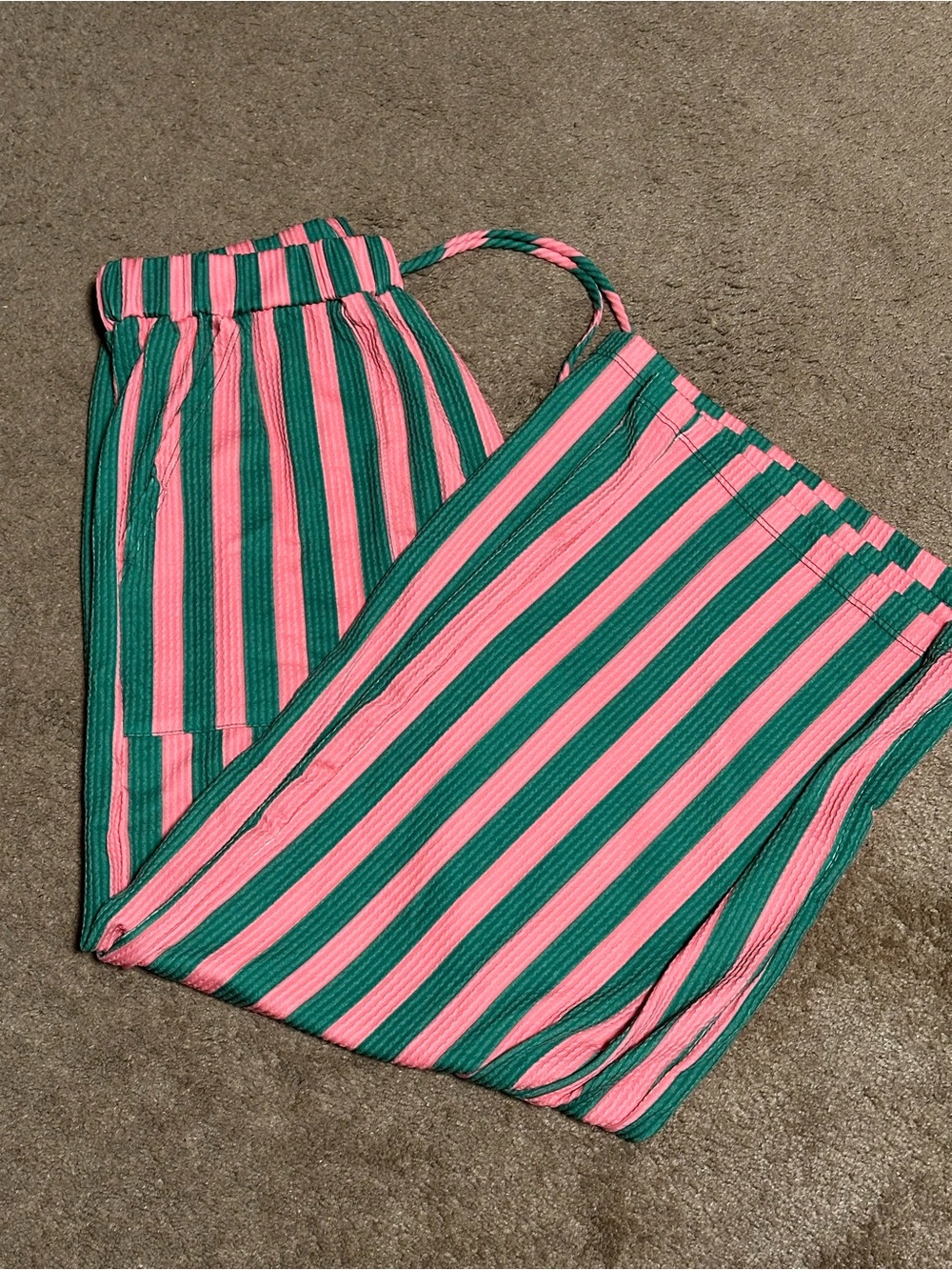 Kids Pink and Green Striped Pajama Set